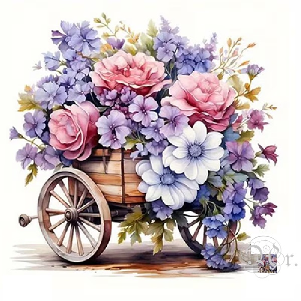 Transfer Textil Dtf 18*18 Cm. Carretilla Flores