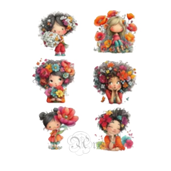 Set 6 Transfer Textil Dtf 9*9 Cm. Niños Amorosos III